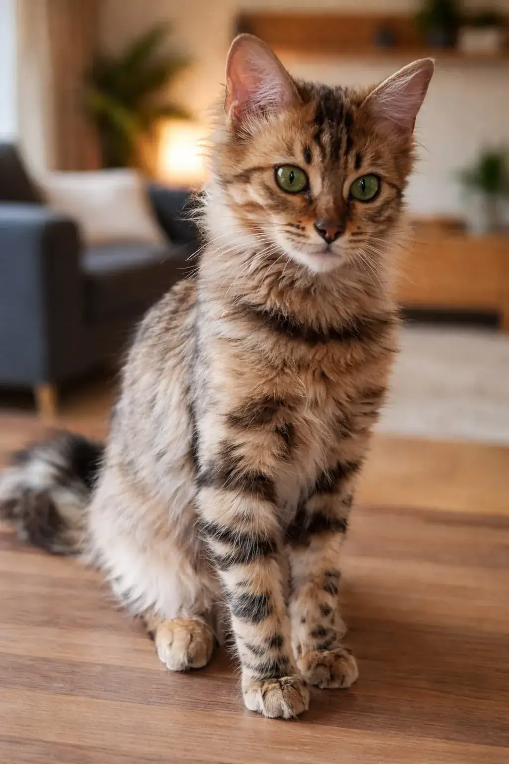Snow-Bengalkitten blickt neugierig ins Grüne