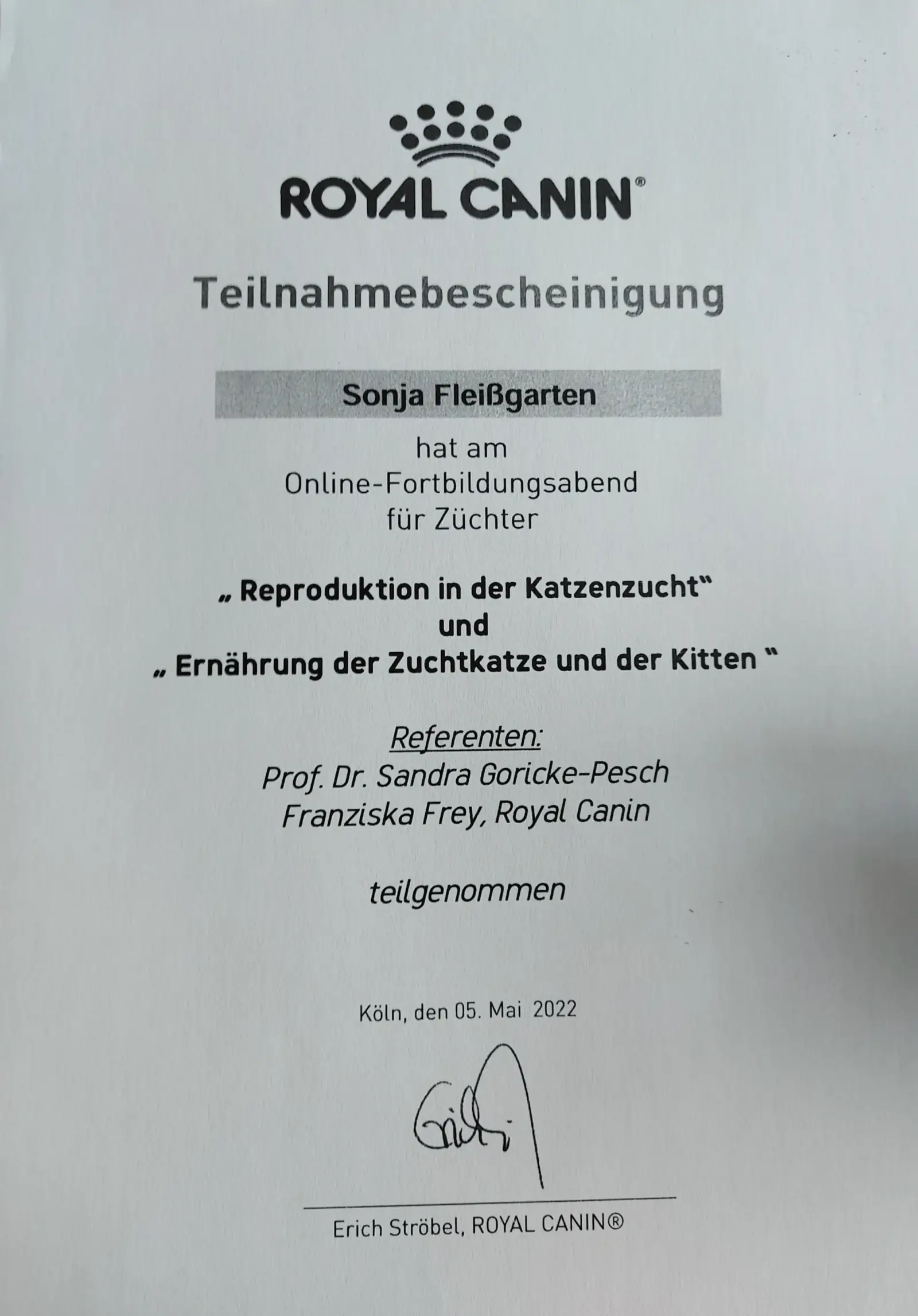 Fortbildungszertifikat: Reproduktion und Zuchtplanung